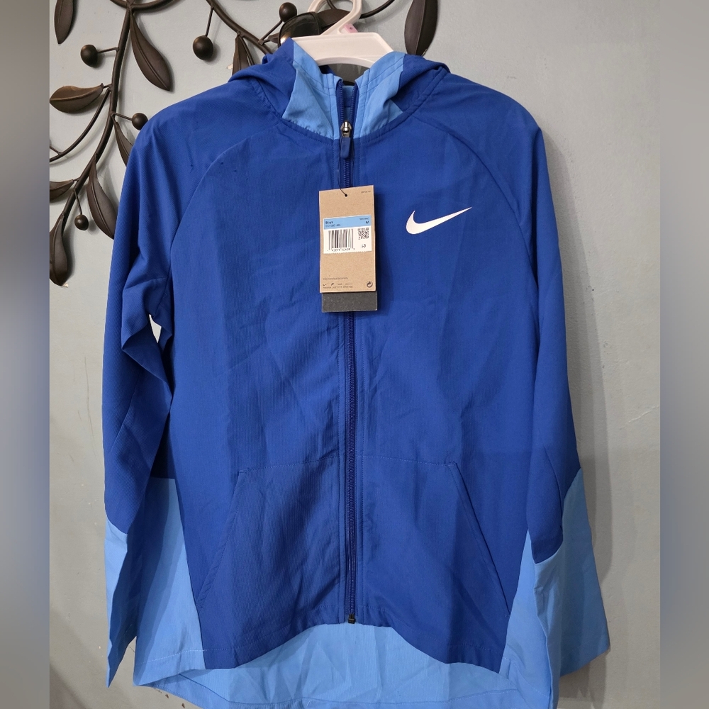 Nike Kids Blue Hooded Athletic Jacket with Light Blue Panels